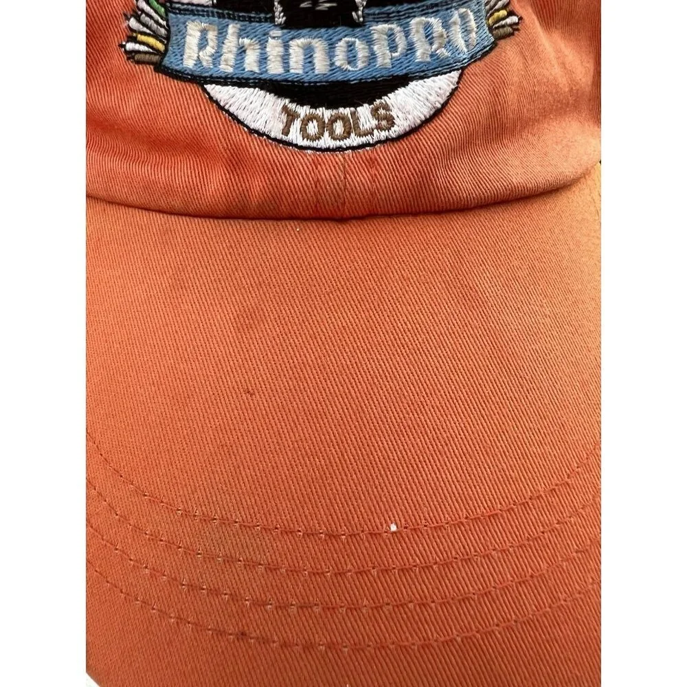 Vintage 80s Anvil RhinoPro tools orange embroidered adjustable cap thrashed